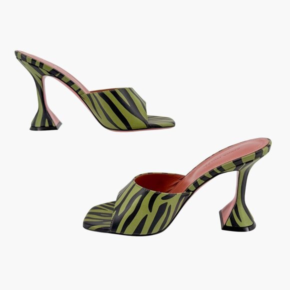 Amina Muaddi Lupita Green Zebra Mule Slide Sandals Heels Size 37.5 US 7.5 Women - Picture 11 of 15